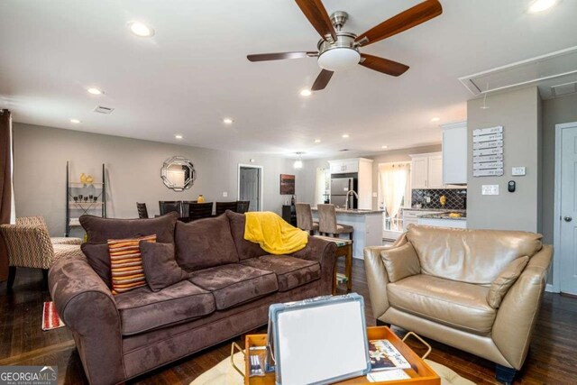 3224 Canary Ct, Decatur, GA 30032 - living area featuring attic access, ceiling fan, dark wood-type flooring, and recessed lighting
