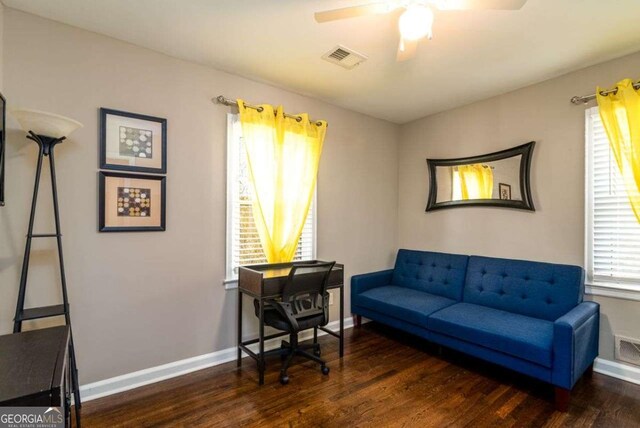 3224 Canary Ct, Decatur, GA 30032 - office area with wood finished floors and a ceiling fan