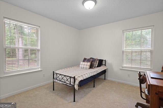 142 Dawn Cir, Brunswick, GA 31523 - bedroom with multiple windows, carpet, baseboards, and a textured ceiling