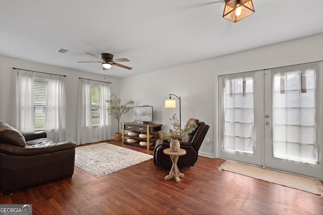 142 Dawn Cir, Brunswick, GA 31523 - living room with ceiling fan, wood finished floors, and french doors