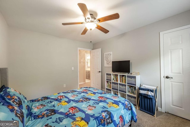 bedroom with carpet flooring and a ceiling fan