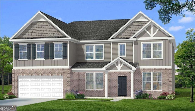 612 Sidney Ct, Stockbridge, GA 30281 - craftsman-style home with brick siding, a front yard, an attached garage, and driveway