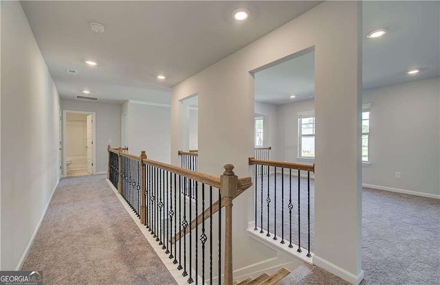 612 Sidney Ct, Stockbridge, GA 30281 - corridor with carpet flooring, recessed lighting, baseboards, and an upstairs landing