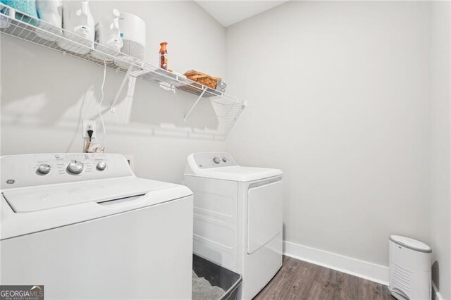 166 Wagon Trail Cir, Fairmount, GA 30139 - laundry room featuring washer and dryer and wood finished floors