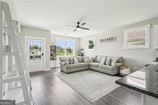 166 Wagon Trail Cir, Fairmount, GA 30139 - living room with a ceiling fan and dark wood-style floors