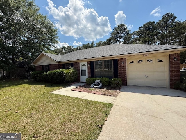 1397 Coalition Cir, Hinesville, GA 31313 - ranch-style house featuring brick siding, an attached garage, concrete driveway, and a front yard
