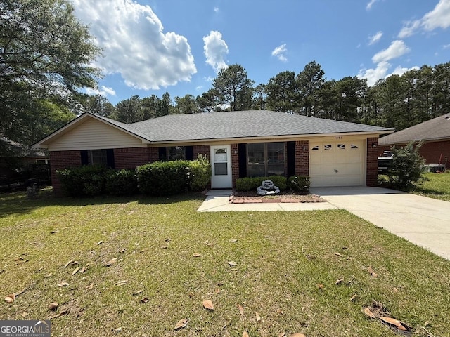 1397 Coalition Cir, Hinesville, GA 31313 - ranch-style house featuring concrete driveway, brick siding, a garage, and a front yard