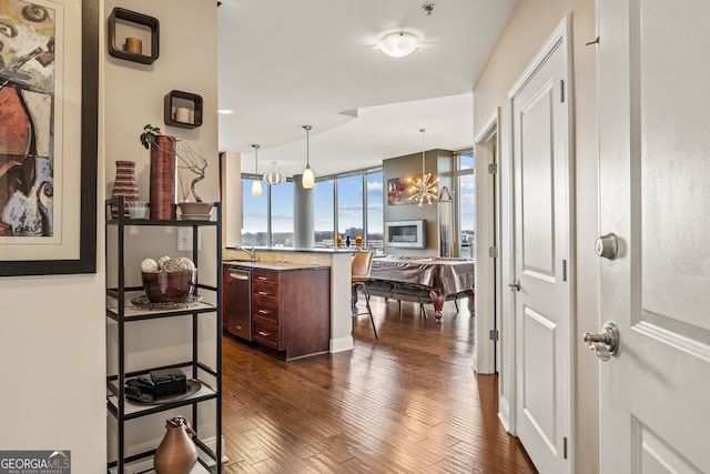 270 17th St NW Unit 1113, Atlanta, GA 30363 - corridor with dark wood-type flooring, a chandelier, and a sink