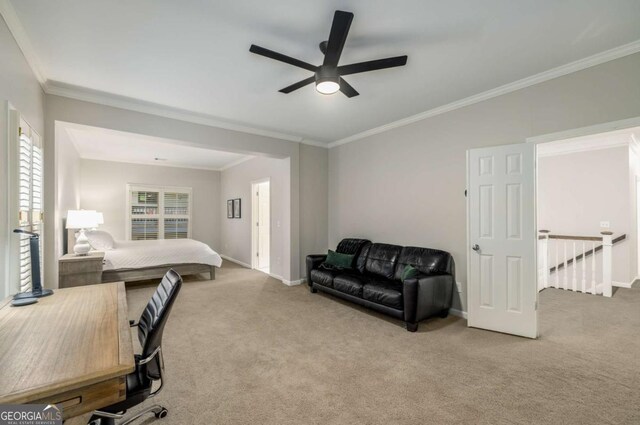 626 Kimberly Ln NE, Atlanta, GA 30306 - office space with carpet, a ceiling fan, ornamental molding, and baseboards