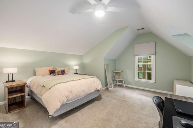 626 Kimberly Ln NE, Atlanta, GA 30306 - carpeted bedroom featuring lofted ceiling, baseboards, and a ceiling fan