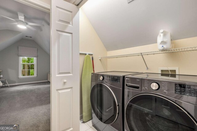 626 Kimberly Ln NE, Atlanta, GA 30306 - washroom with washer and dryer, a ceiling fan, and baseboards