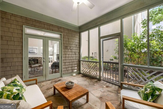 626 Kimberly Ln NE, Atlanta, GA 30306 - sunroom / solarium with french doors and a ceiling fan