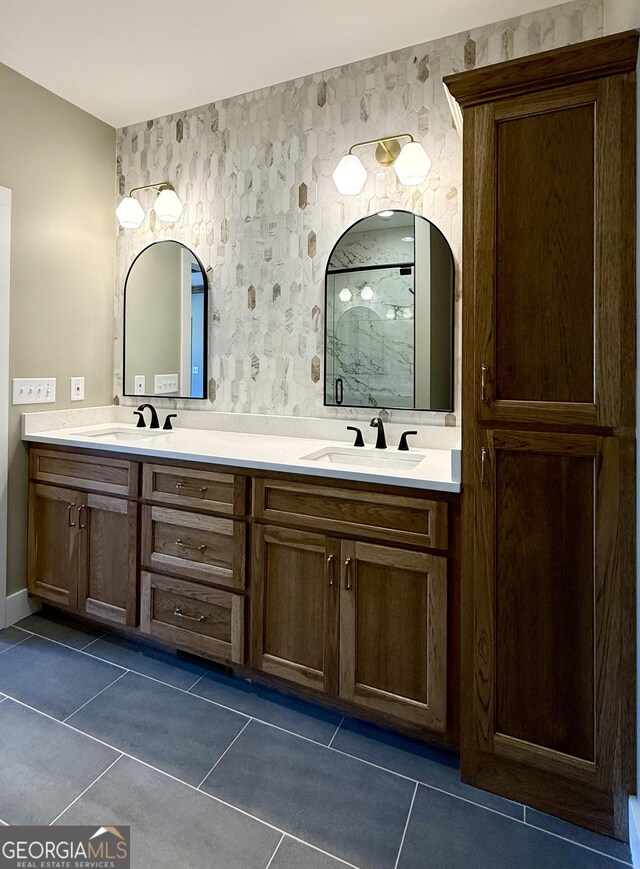 116 Boulder Ln, Cleveland, GA 30528 - full bathroom featuring tile patterned floors, a shower, double vanity, and baseboards