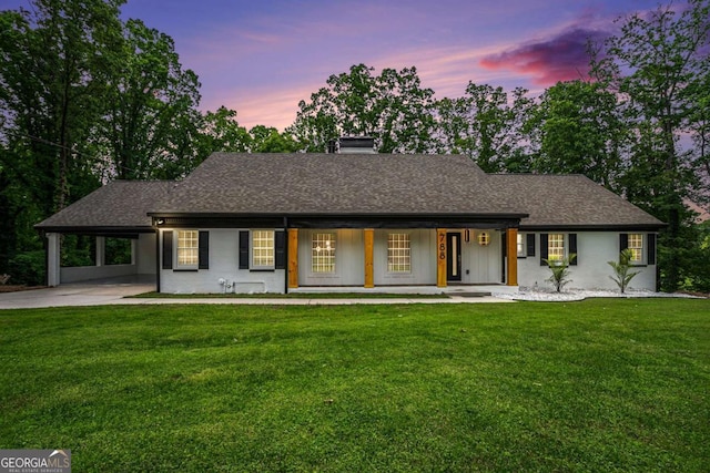 788 Sherwood Rd, Gainesville, GA 30501 - view of front of property featuring covered porch, an attached carport, a lawn, and driveway