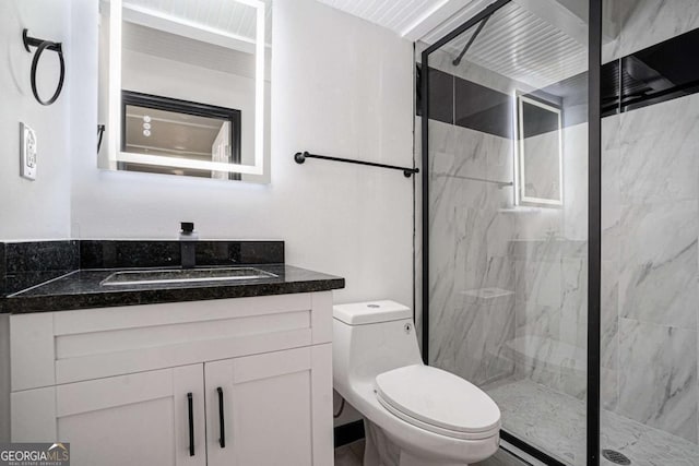 788 Sherwood Rd, Gainesville, GA 30501 - full bathroom featuring a marble finish shower, toilet, and vanity