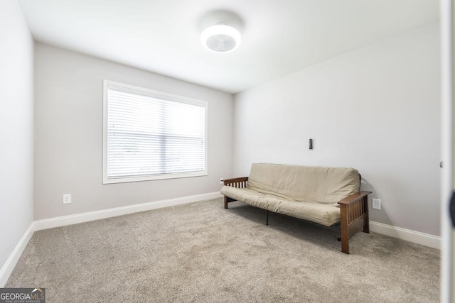 living area featuring carpet and baseboards