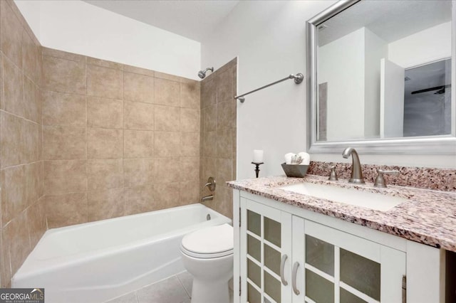 4368 Heritage Glen Ct, Marietta, GA 30068 - full bath featuring toilet,  shower combination, vanity, and tile patterned flooring