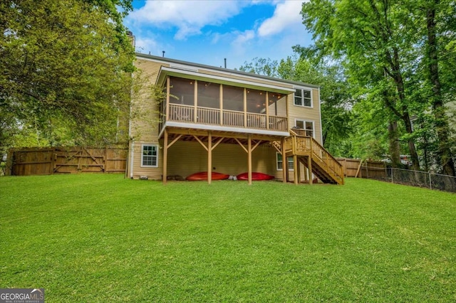 1380 Heritage Glen Dr, Marietta, GA 30068 - back of house with a sunroom, stairs, and a wooden deck