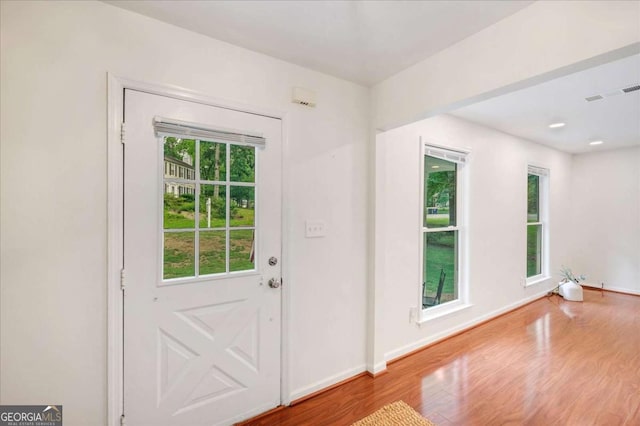 1380 Heritage Glen Dr, Marietta, GA 30068 - doorway with plenty of natural light, wood finished floors, and baseboards