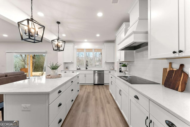 1087 Webb W Rd, Cleveland, GA 30528 - kitchen with dishwasher, black electric stovetop, premium range hood, plenty of natural light, and recessed lighting