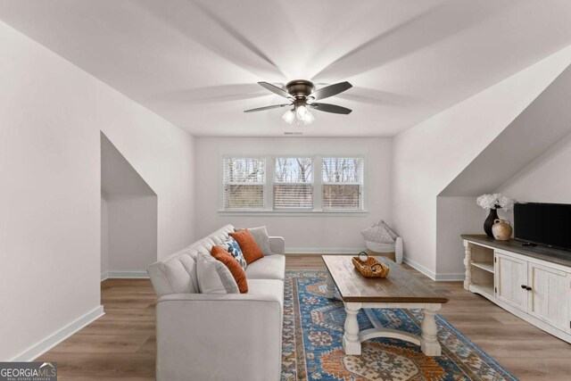 1087 Webb W Rd, Cleveland, GA 30528 - living area with ceiling fan, baseboards, and wood finished floors