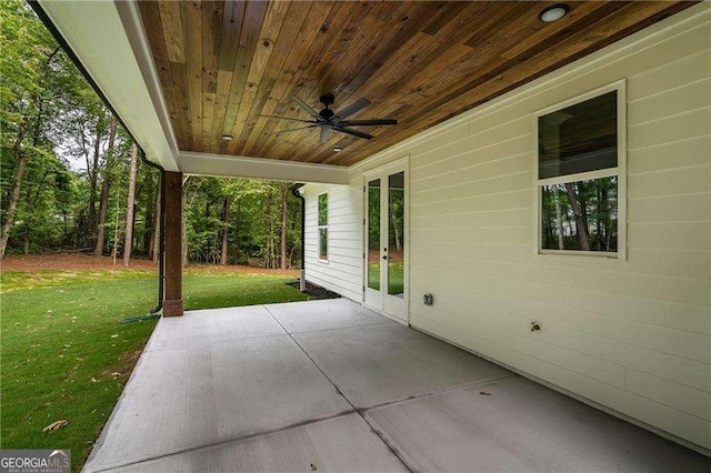 view of patio / terrace featuring french doors and ceiling fan