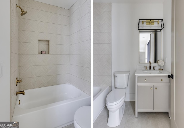 1968 8th St, Chamblee, GA 30341 - bathroom featuring vanity, bathing tub / shower combination, and tile patterned flooring