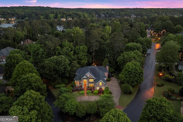 view from above of property with a forest