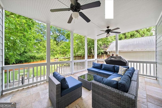 66 Mobile Ave NE, Atlanta, GA 30305 - view of patio featuring an outdoor living space and a ceiling fan
