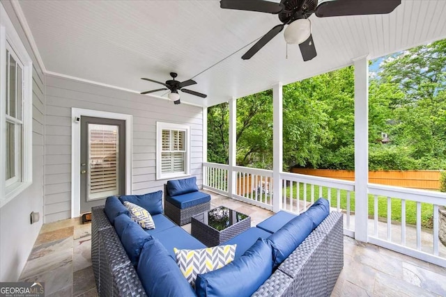 66 Mobile Ave NE, Atlanta, GA 30305 - wooden terrace with ceiling fan and outdoor lounge area