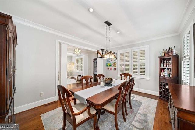 66 Mobile Ave NE, Atlanta, GA 30305 - dining area with plenty of natural light, baseboards, wood finished floors, ornamental molding, and recessed lighting