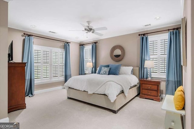 66 Mobile Ave NE, Atlanta, GA 30305 - bedroom with light carpet, baseboards, a ceiling fan, and recessed lighting