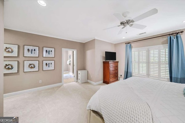 66 Mobile Ave NE, Atlanta, GA 30305 - carpeted bedroom featuring baseboards, recessed lighting, ceiling fan, and crown molding