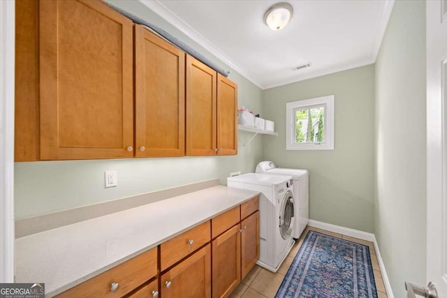 66 Mobile Ave NE, Atlanta, GA 30305 - washroom with independent washer and dryer, cabinet space, crown molding, light tile patterned floors, and baseboards
