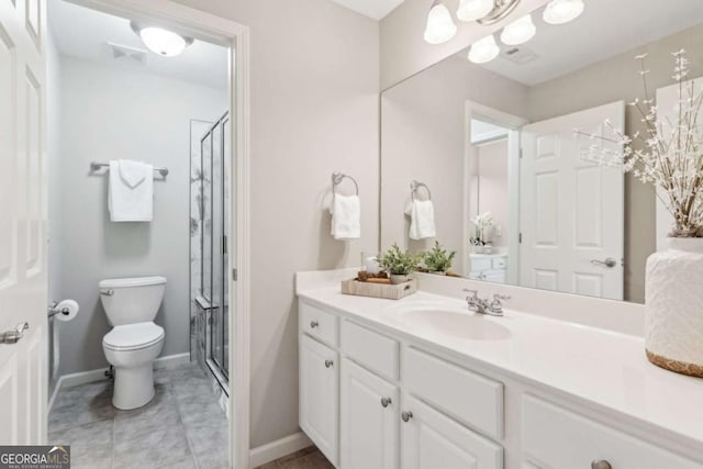 79 Gold Creek Ct, Dawsonville, GA 30534 - full bathroom featuring toilet, vanity, a stall shower, and baseboards