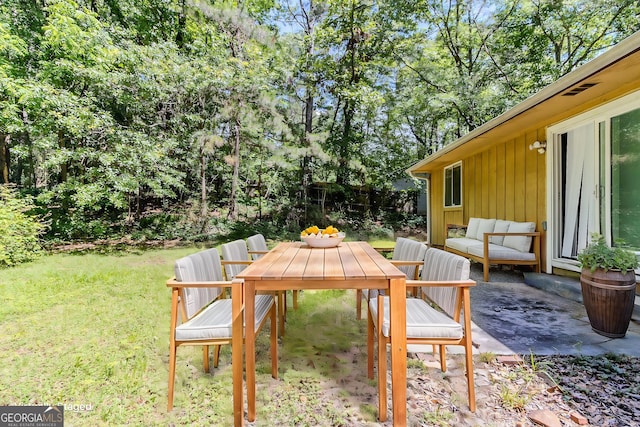 5509 Covent Way, Lithonia, GA 30058 - view of green lawn featuring outdoor dining space and a patio