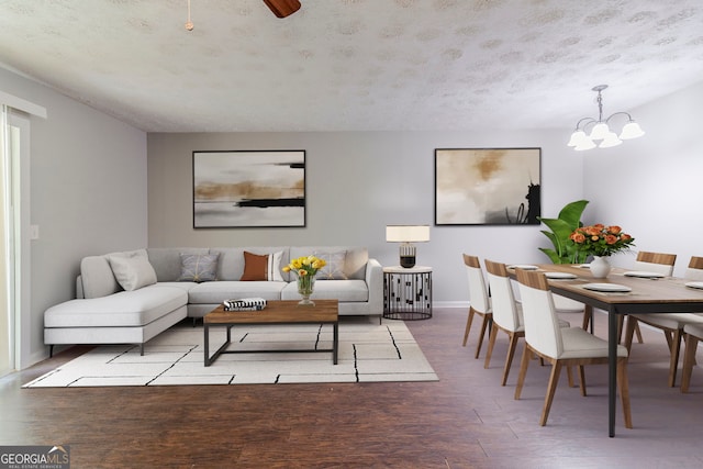 5509 Covent Way, Lithonia, GA 30058 - living area with a chandelier, wood finished floors, and a textured ceiling