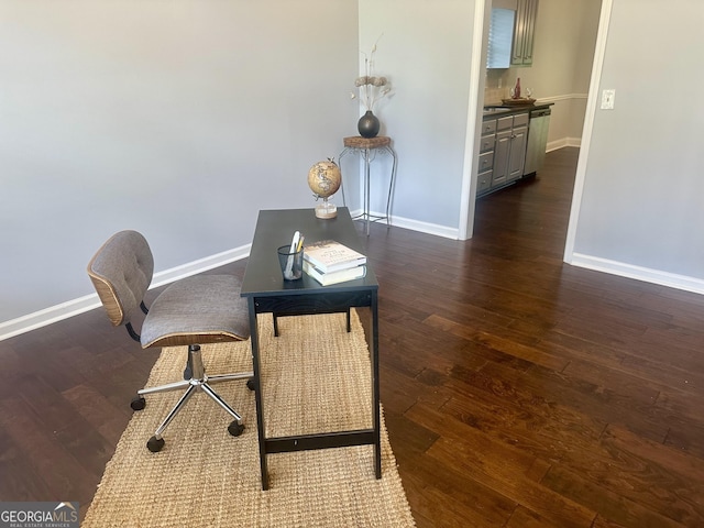 4790 Brandon Acres Ln, Buford, GA 30519 - office with baseboards and dark wood finished floors