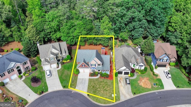 1095 S Bethany Creek Dr, Alpharetta, GA 30004 - aerial perspective of suburban area with property parcel outlined