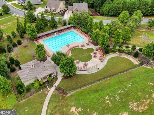 aerial view of a pool