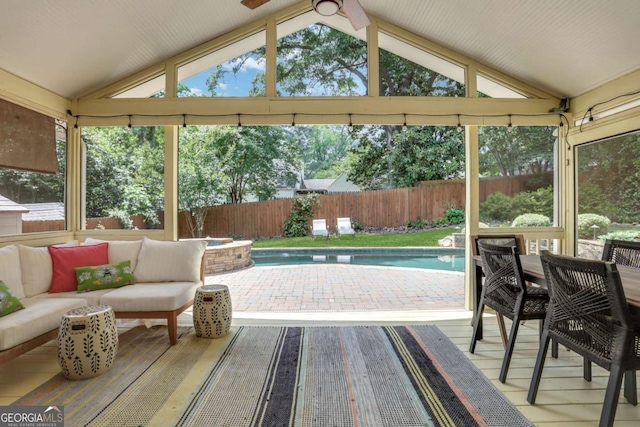 47 Roseclair Dr SE, Atlanta, GA 30317 - sunroom / solarium featuring lofted ceiling and a hot tub