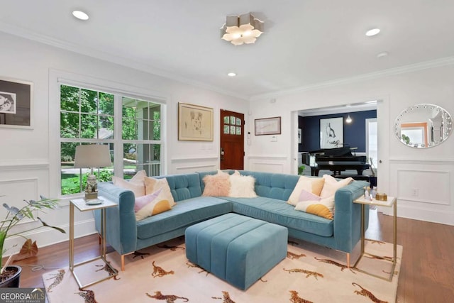 47 Roseclair Dr SE, Atlanta, GA 30317 - living area featuring a decorative wall, ornamental molding, and wood finished floors
