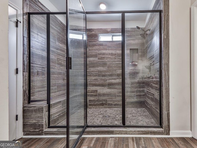 308 Feather Perch, Waleska, GA 30183 - bathroom with a shower stall and wood finished floors