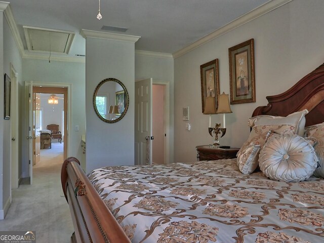 205 Somerset Ct, Mcdonough, GA 30253 - bedroom featuring attic access and crown molding