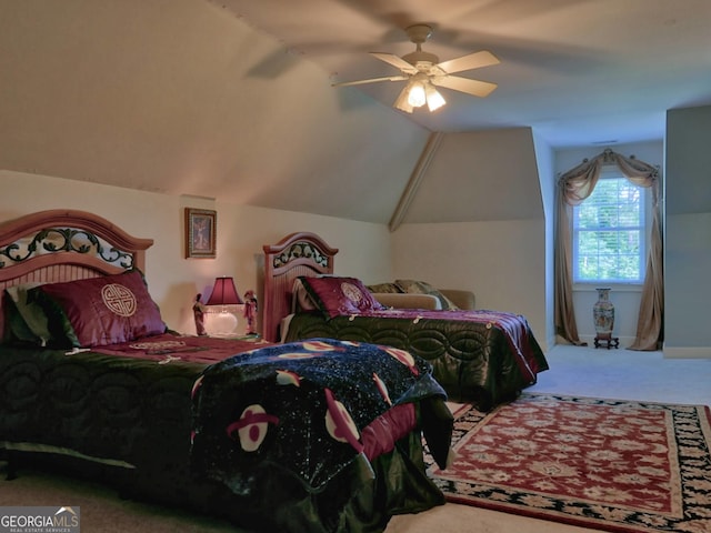205 Somerset Ct, Mcdonough, GA 30253 - carpeted bedroom with vaulted ceiling and ceiling fan