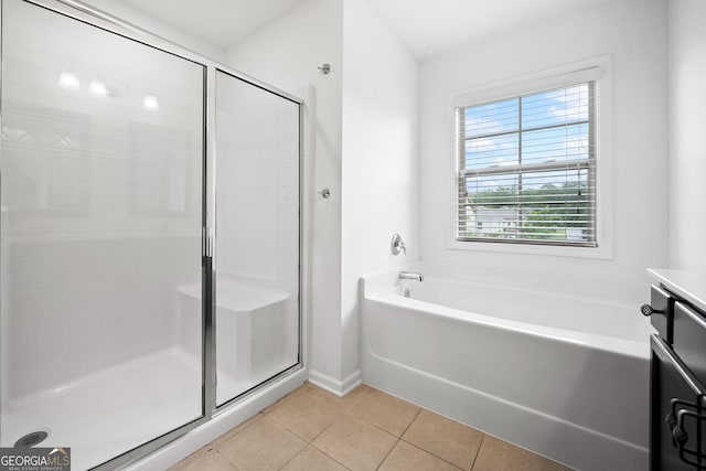 3805 Alden Pl, Cumming, GA 30028 - full bath with tile patterned flooring, a stall shower, a bath, and vanity