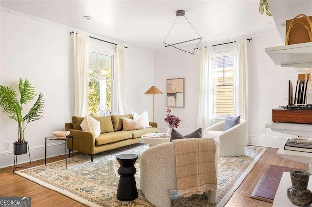 629 Hansell St SE, Atlanta, GA 30312 - living room with healthy amount of natural light, wood finished floors, and baseboards
