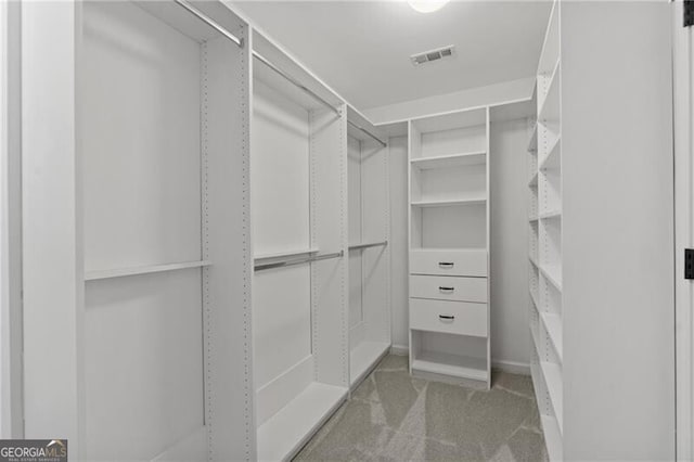 walk in closet with carpet floors