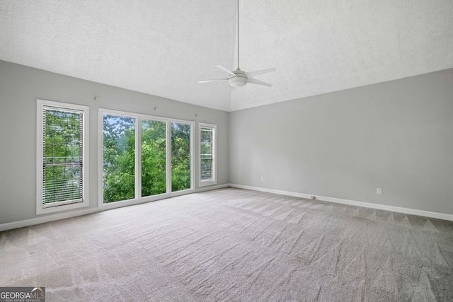 175 River Run, Roswell, GA 30075 - empty room featuring a ceiling fan, a textured ceiling, healthy amount of natural light, carpet, and vaulted ceiling