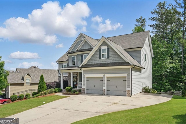 craftsman inspired home with driveway and board and batten siding